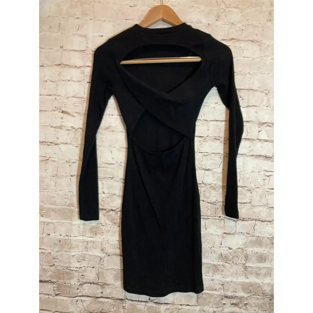 Bordeaux Dress Womens‎ XS Black Bodycon Cutout Open Back Ribbed Stretch Cotton